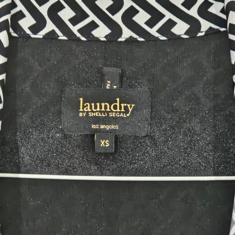Laundry By Shelli Segal Black White Geometric Wrap Dress XS 3/4 Sleeve - Picture 3 of 6